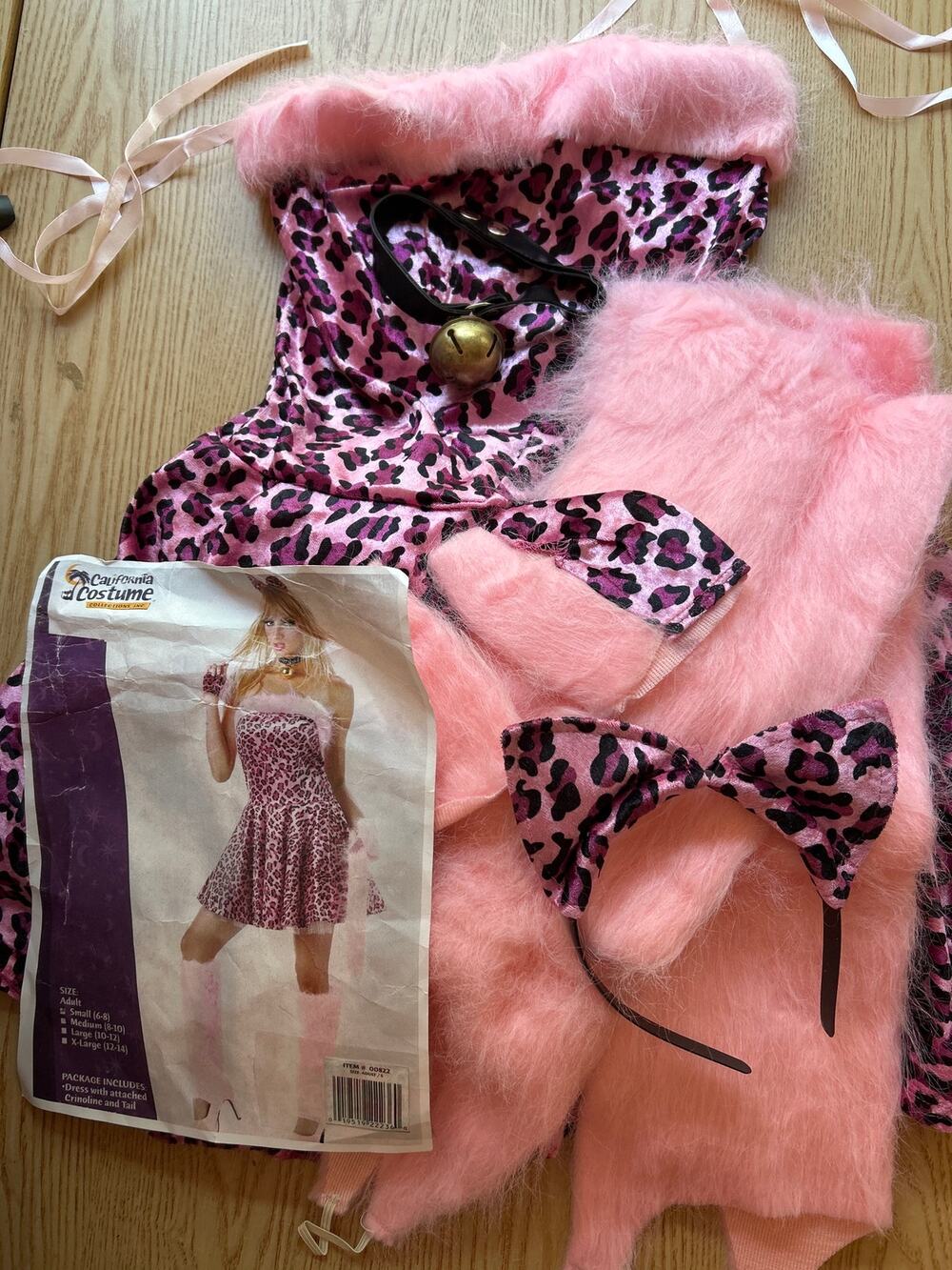 New Womens 5pc Kitty Kat Girl Halloween Costume size Small/Medium Waist 14"